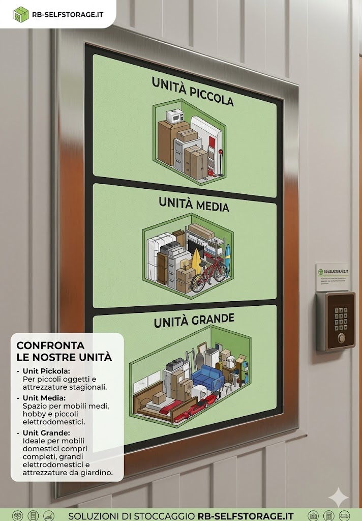 Tipologie di box RB Self Storage: piccolo, medio, grande